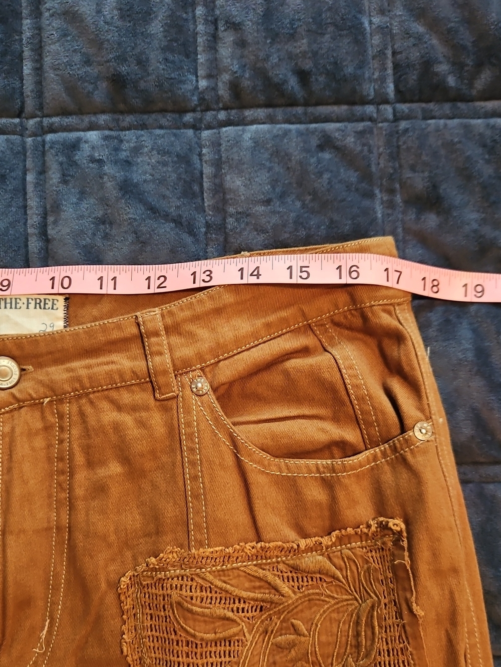 We The Free Great Escape Wide Leg Jeans | Rust Brown | Lace Inset | Size 29 - Picture 7 of 11